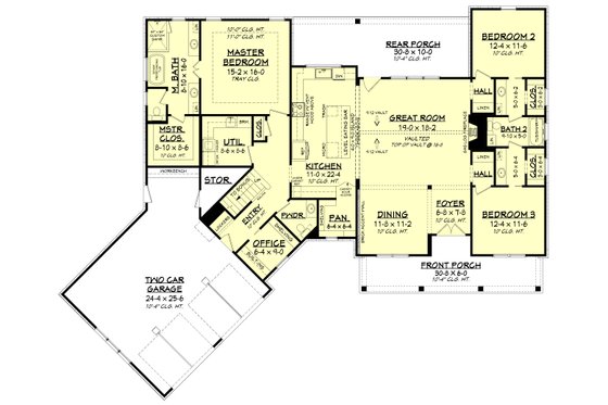 Floor Plan - Main Floor for Farmhouse House Plan #430-231 - 3 bed, 2.5 bath