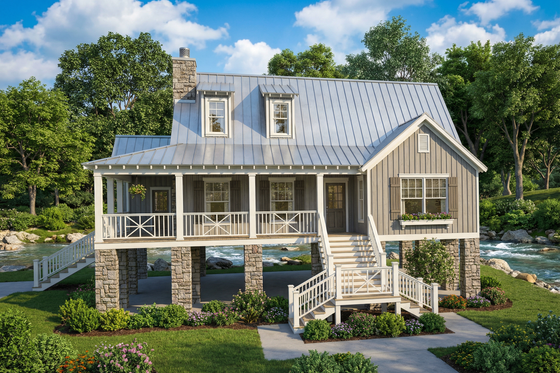 Exterior - Front Elevation for Cottage House Plan #17-2355 - 4 bed, 2 bath