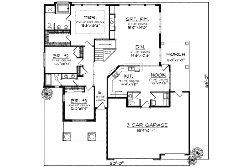 Home Plan - Floor Plan - Main Floor for Bungalow House Plan #70-708 - 3 bed, 2.5 bath