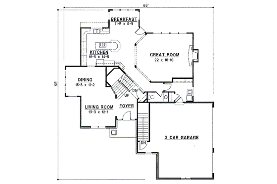 Floor Plan - Main Floor for Traditional House Plan #67-586 - 4 bed, 3.5 bath