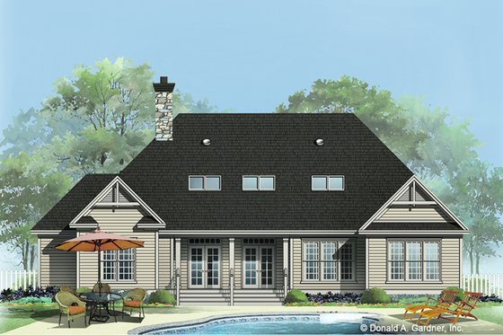 Exterior - Rear Elevation for Ranch House Plan #929-750 - 4 bed, 2 bath