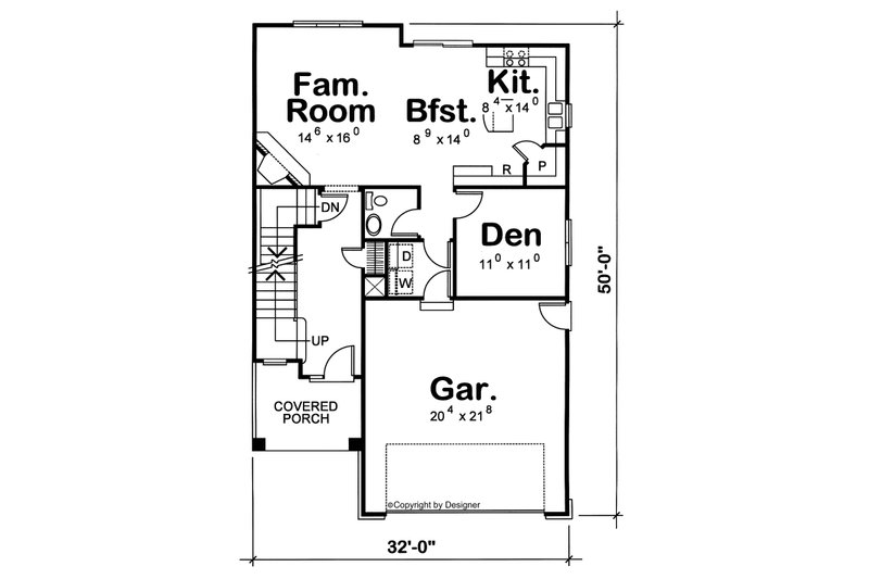 House Blueprint - Floor Plan - Main Floor for European House Plan #20-1657 - 3 bed, 3 bath