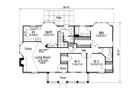 Floor Plan - Main Floor for Country House Plan #57-326 - 3 bed, 2.5 bath