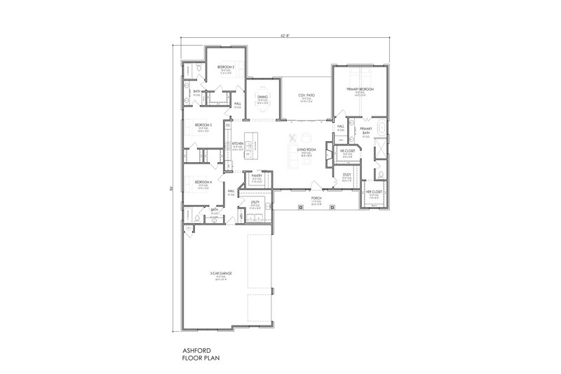 House Blueprint - Floor Plan - Main Floor for Farmhouse House Plan #1119-1 - 4 bed, 3 bath