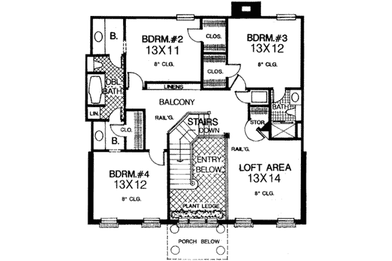 Floor Plan - Upper Floor for Colonial House Plan #310-213 - 4 bed, 3.5 bath