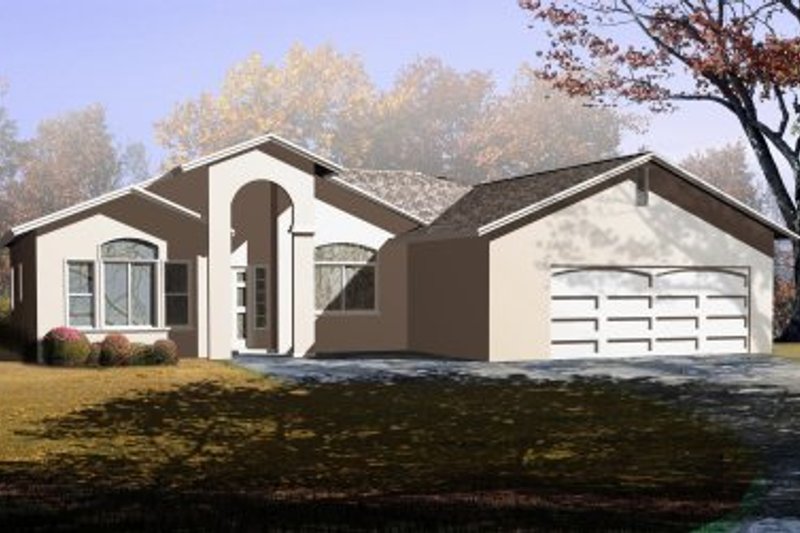 Exterior - Front Elevation 2 for Adobe / Southwestern House Plan #1-340 - 3 bed, 2 bath