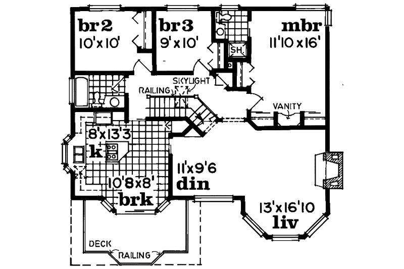 Traditional Style House Plan - 3 Beds 2 Baths 1412 Sq/Ft Plan #47-566 ...