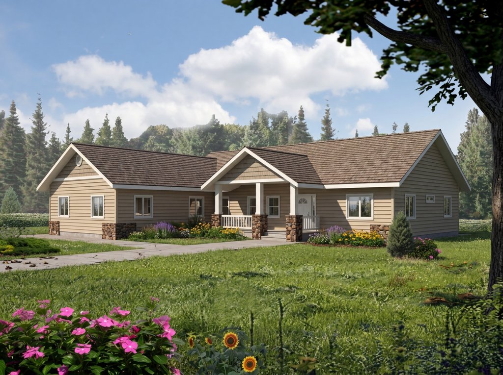 Exterior - Front Elevation for Ranch House Plan #117-392 - 4 bed, 2.5 bath