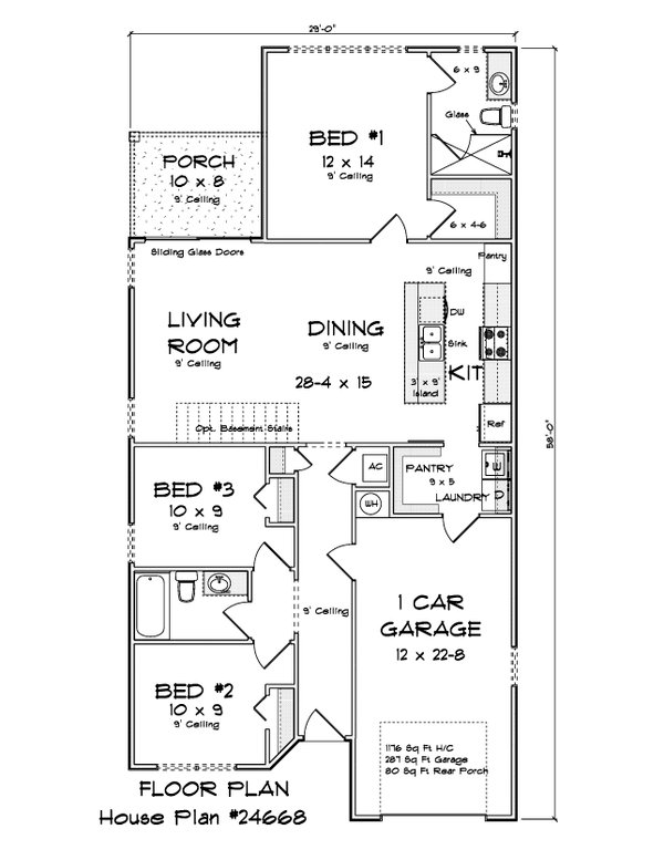 Architectural House Design - Floor Plan - Main Floor for Modern House Plan #513-2460 - 3 bed, 2 bath