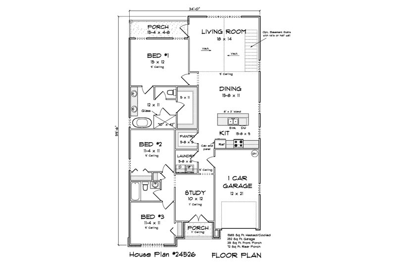 House Design - Floor Plan - Main Floor for Cottage House Plan #513-2319 - 3 bed, 2 bath