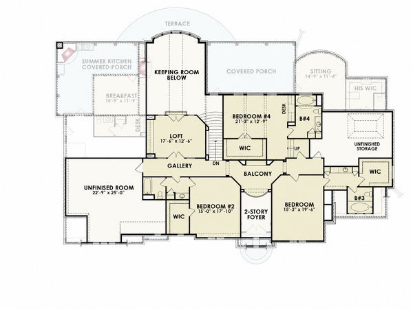 Floor Plan - Upper Floor for European House Plan #54-696 - 5 bed, 5 bath