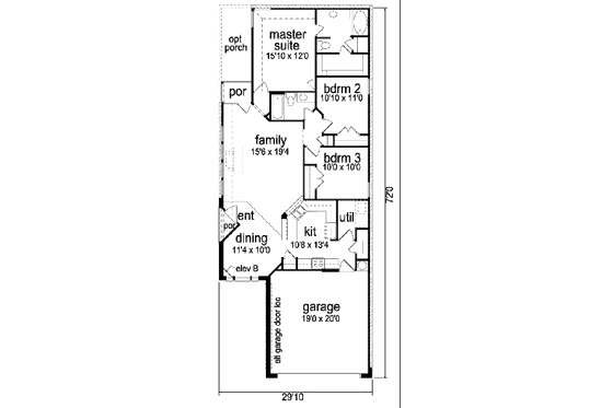 Floor Plan - Main Floor for Traditional House Plan #84-286 - 3 bed, 2 bath