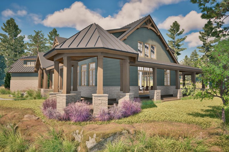 House Blueprint - Exterior - Covered Porch for Farmhouse House Plan #80-224 - 4 bed, 3 bath