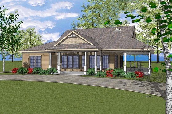 Exterior - Front Elevation for Craftsman House Plan #8-299 - 2 bed, 2 bath