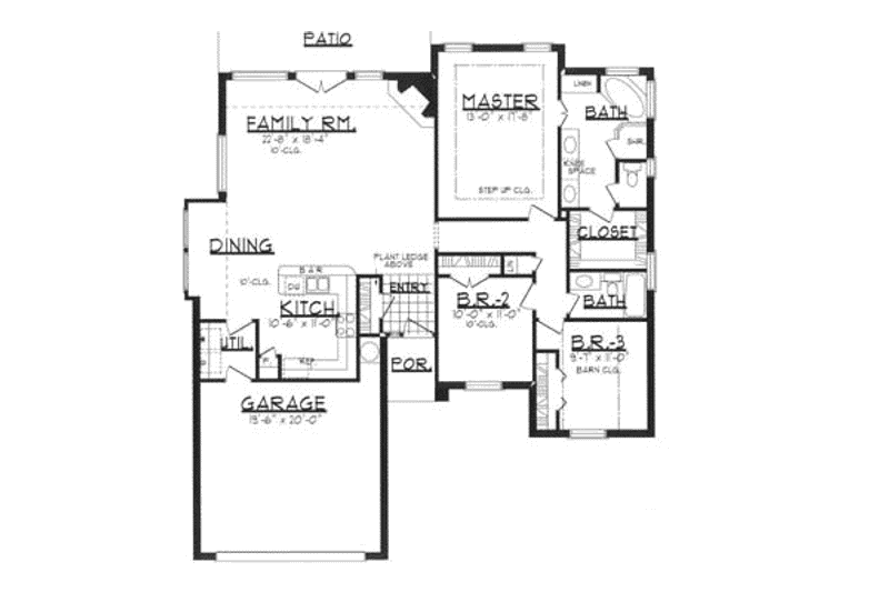 House Design - Floor Plan - Main Floor for Traditional House Plan #62-102 - 3 bed, 2 bath