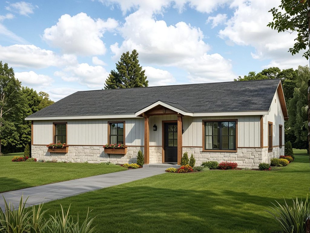 Exterior - Front Elevation 2 for Ranch House Plan #117-295 - 3 bed, 2 bath
