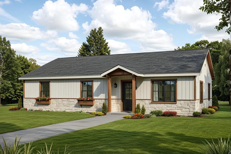 Architectural House Design - Exterior - Front Elevation 2 for Ranch House Plan #117-295 - 3 bed, 2 bath