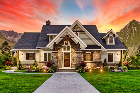 Exterior - Front Elevation 7 for Ranch House Plan #54-590 - 2 bed, 2.5 bath