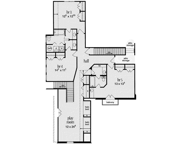 Architectural House Design - European Floor Plan - Upper Floor Plan #36-452