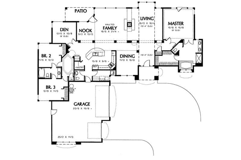 Home Plan - Floor Plan - Main Floor for Mediterranean House Plan #48-224 - 3 bed, 2.5 bath