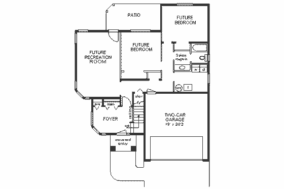 Floor Plan - Lower Floor for Mediterranean House Plan #18-222 - 3 bed, 2 bath