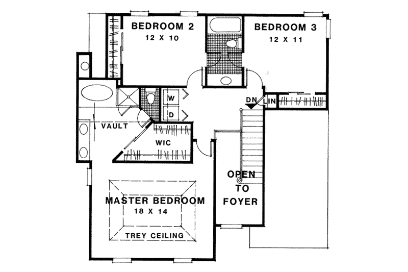House Blueprint - Floor Plan - Upper Floor for Traditional House Plan #56-136 - 3 bed, 2.5 bath