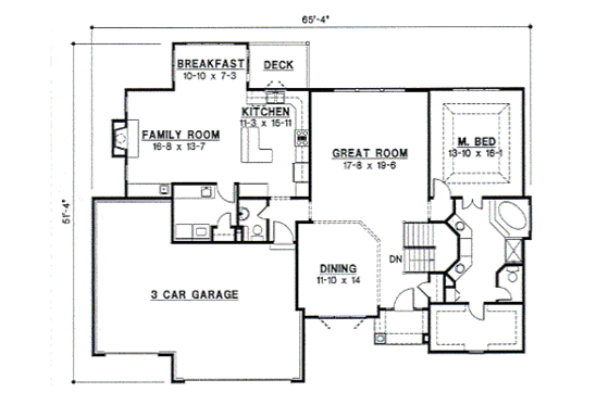 Floor Plan - Main Floor for Traditional House Plan #67-367 - 4 bed, 4.5 bath