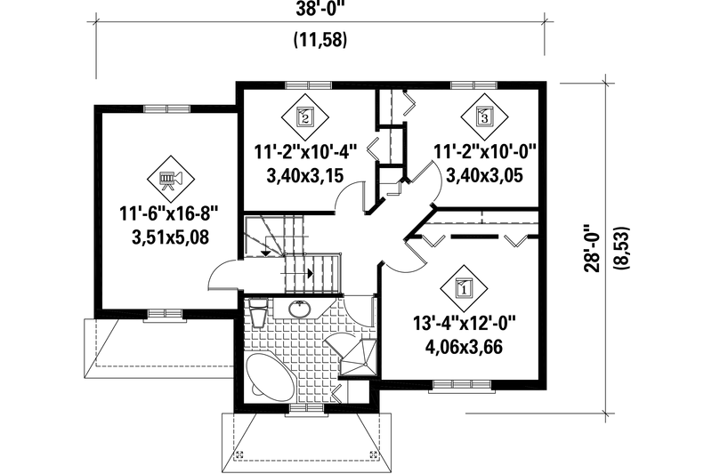 Home Plan - Floor Plan - Upper Floor for European House Plan #25-4681 - 3 bed, 1 bath