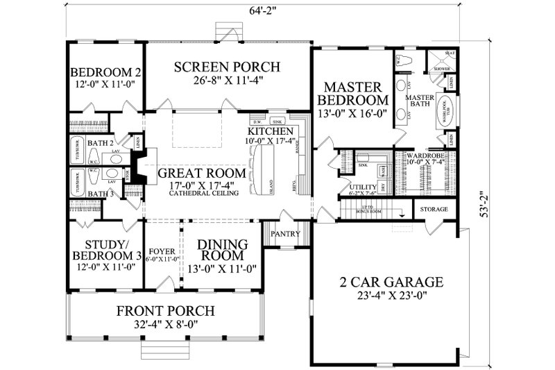 Architectural House Design - Floor Plan - Main Floor for Cottage House Plan #137-391 - 3 bed, 3 bath