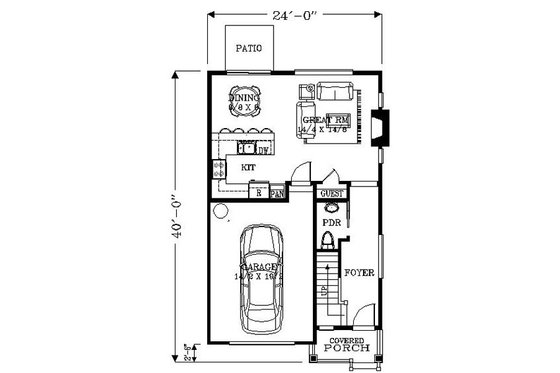 Floor Plan - Main Floor for Bungalow House Plan #53-417 - 3 bed, 2.5 bath
