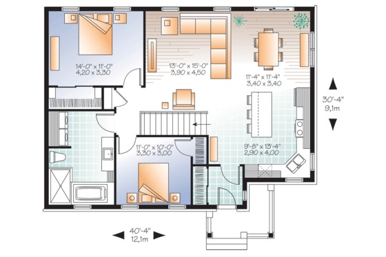 Floor Plan - Main Floor for Ranch House Plan #23-2678 - 2 bed, 1 bath