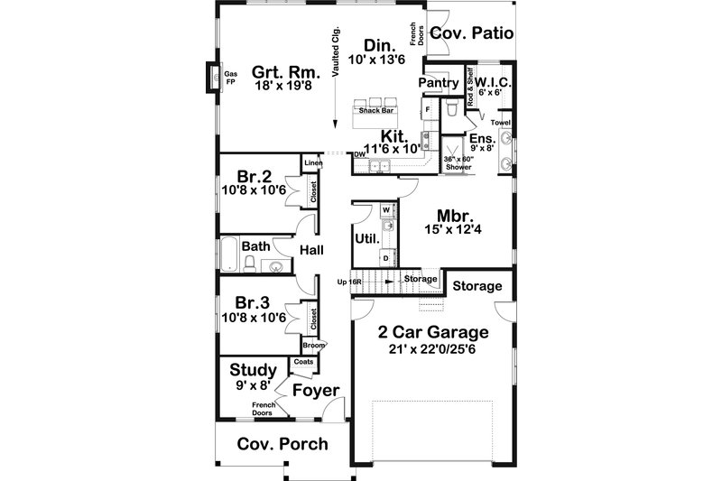 Home Plan - Floor Plan - Main Floor for Farmhouse House Plan #126-268 - 3 bed, 2 bath
