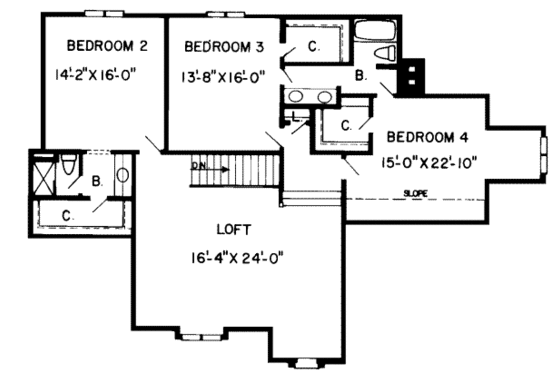 Floor Plan - Upper Floor for Traditional House Plan #312-235 - 4 bed, 5 bath