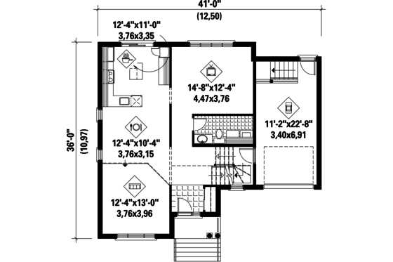 Floor Plan - Main Floor for European House Plan #25-4846 - 3 bed, 1 bath