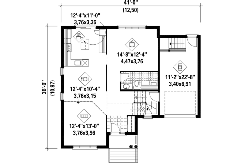 Home Plan - Floor Plan - Main Floor for European House Plan #25-4846 - 3 bed, 1 bath