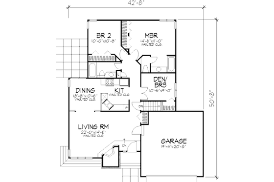 Floor Plan - Main Floor for Ranch House Plan #320-352 - 2 bed, 2 bath