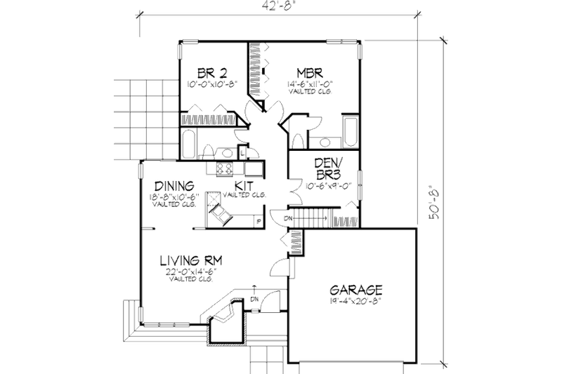 Home Plan - Floor Plan - Main Floor for Ranch House Plan #320-352 - 2 bed, 2 bath