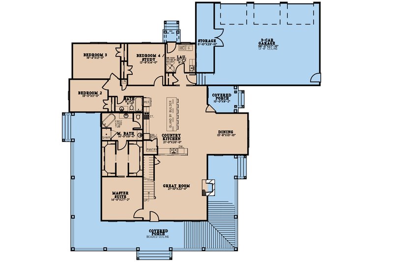 House Blueprint - Floor Plan - Main Floor for Farmhouse House Plan #923-259 - 4 bed, 2 bath