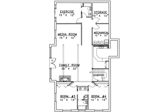 Floor Plan - Lower Floor for Traditional House Plan #117-418 - 4 bed, 3.5 bath