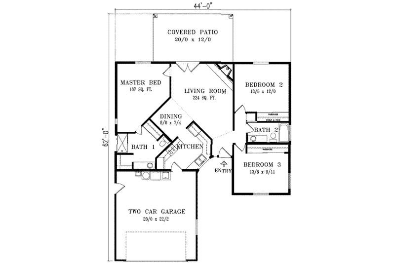 Dream House Plan - Floor Plan - Main Floor for Ranch House Plan #1-286 - 3 bed, 2 bath
