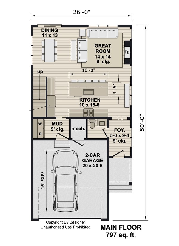 House Design - Floor Plan - Main Floor for Craftsman House Plan #51-1515 - 3 bed, 2.5 bath