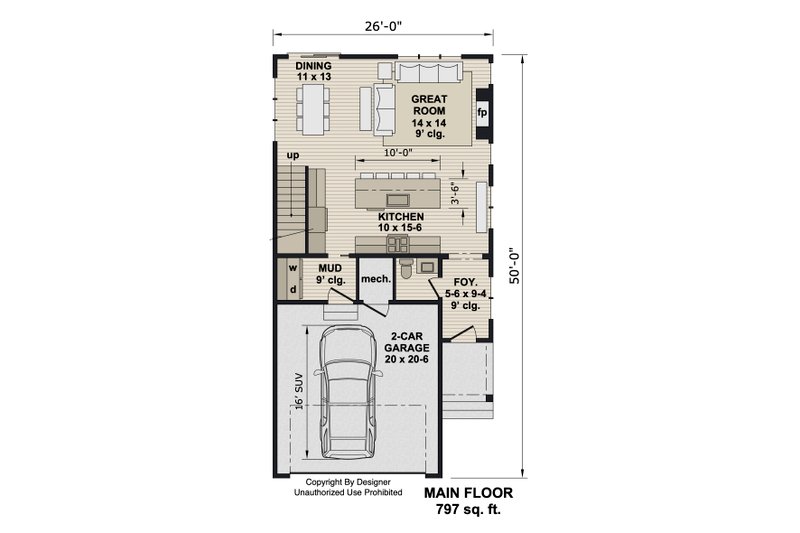 House Design - Floor Plan - Main Floor for Craftsman House Plan #51-1515 - 3 bed, 2.5 bath