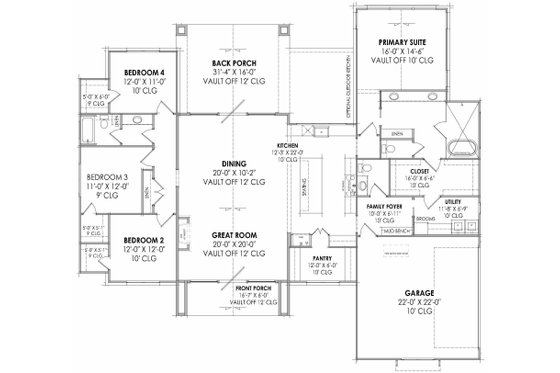 Floor Plan - Main Floor for Modern House Plan #1096-76 - 4 bed, 2.5 bath