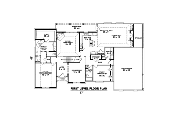 Floor Plan - Main Floor for Colonial House Plan #81-1583 - 3 bed, 3 bath