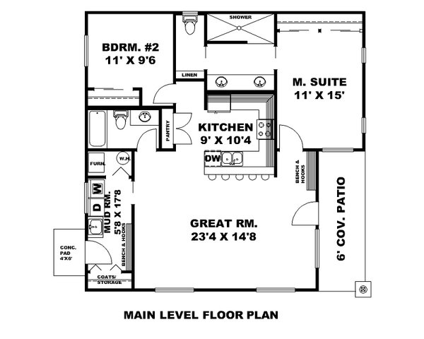 House Blueprint - Bungalow Floor Plan - Main Floor Plan #117-1016