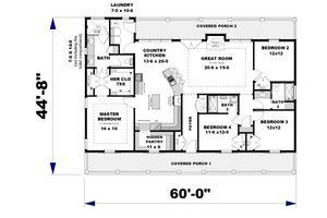 Floor Plan - Main Floor for Farmhouse House Plan #44-281 - 4 bed, 3 bath