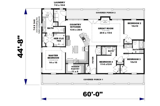 Floor Plan - Main Floor for Farmhouse House Plan #44-281 - 4 bed, 3 bath