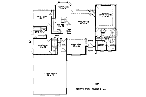 Floor Plan - Main Floor for European House Plan #81-841 - 3 bed, 2.5 bath