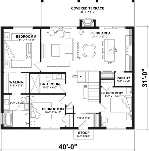 House Blueprint - Floor Plan - Other Floor for Cabin House Plan #23-2895 - 3 bed, 2 bath