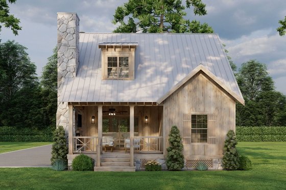 Exterior - Rear Elevation for Cabin House Plan #923-388 - 2 bed, 2 bath